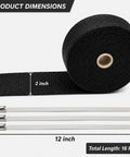 Dope Heavy Duty Exhaust Heat Wrap Kit 2x16 Ft For Motorcycle Or Car with 2-inch wide black fiberglass wrap and 12-inch ties