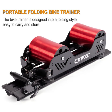 Portable Magnetic Bike Trainer Stand With Adjustable Resistance For Indoor Cycling, Foldable Aluminum Alloy Frame, red rollers