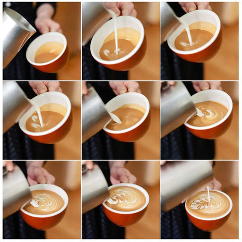 Creating latte art using Milk Frothing Pitcher 12oz And 20oz Stainless Steel Jug For Espresso Machines And Latte Art, food grade 304 stainless