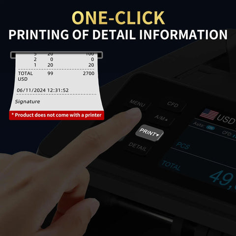 Finger pressing 'Print' button on Thermal Receipt Printer For N70 Money Counter 58mm Paper RJ11 Connection External Display