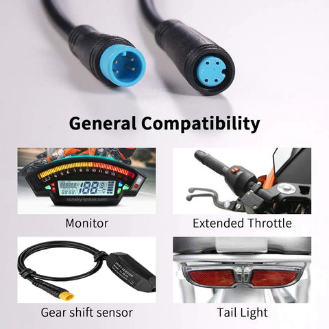 Waterproof Extension Cable For Electric Bikes 2Pin To 9Pin Connector 50cm 80cm 150cm with compatibility features for e-bike monitor, throttle, sensor, and lights.