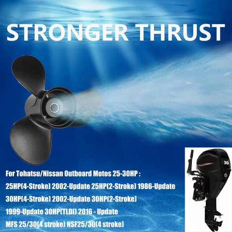 9.9 Inch Diameter 13 Pitch Boat Propeller With 10 Spline Aluminum OEM Upgrade Built Tough For Mercury 25 to 30HP And Tohatsu Nissan 3R0B645270 9 7 8 Inch Gearcase Right Hand 3 Blade