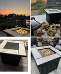 30-Inch Propane Fire Pit with Real Ceramic Tabletop and Glass Rock, 50000 BTU Outdoor Gas Fire Table with Lid
