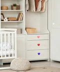 Heart Shaped Soft Silicone Cabinet Knobs Set Of 6 With Screws For Dressers Drawers Wardrobe And Nursery Decor on white dresser