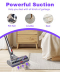 Upgrade High Torque Beefy Brush Head Replacement Vacuum Head on hardwood floor near furniture showing suction for pet hair, crumbs, dust