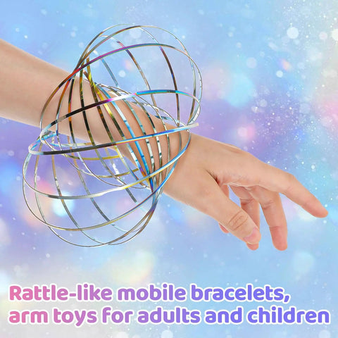 Flow Ring Spinner Arm Tool 5.1 Inch Multicolor Iridescent Fidget Toy for Adults on wrist displaying geometric shapes