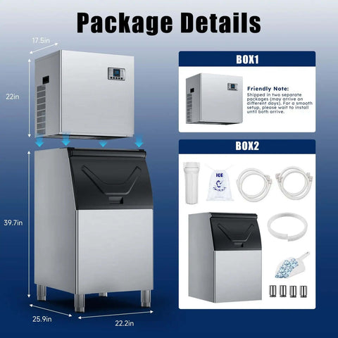Industrial Ice Maker With 680 Lbs Per Day Output And 210 Ice Cubes In 5 To 15 Minutes 580 Lb Storage Capacity Auto Clean Stainless Steel