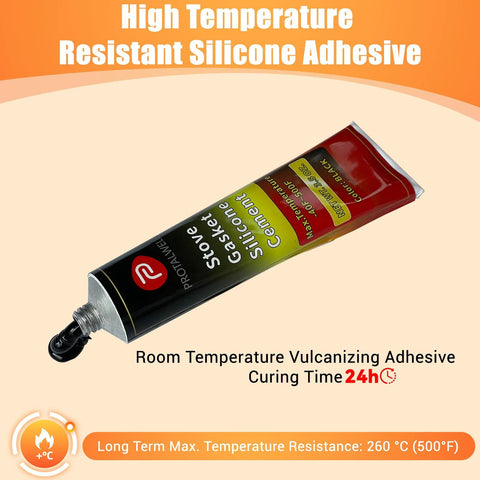 Stove door gasket cement silicone adhesive tube, black, 3.5 fl oz, high-temperature adhesive