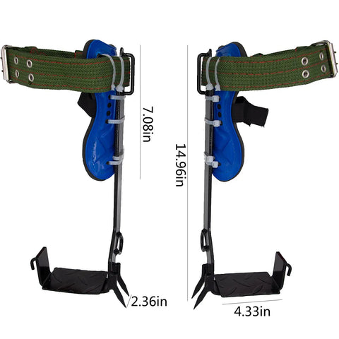 Two Pack Tree Climbing Gear Kit With Pro Grade Adjustable Stainless Steel Spikes and Harness Belt, product dimensions view