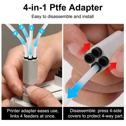 4-in-1 adapter for easy filament routing with AMS Lite, hands demonstrating installation and disassembly.