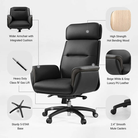 Ergonomic Office Chair For Home Office High Back Desk Chair With Lumbar Support Microfiber Leather 360 Degree Swivel Height Adjustable Headrest