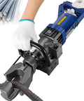 Using the Piefeak 900W Portable Electric Rebar Bender on 5/8 inch steel rods, featuring a robust copper motor.