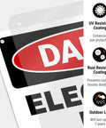 Hella Tough Aluminum Electrical Room Sign For Indoor And Outdoor Areas Killer Rust Proof Coating Zero Fuss Wall Mount detail with UV and rust resistance.