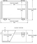 Technical diagram of Junction Box IP67 Waterproof Electrical Enclosure with Transparent Inner Door, showing dimensions in mm.