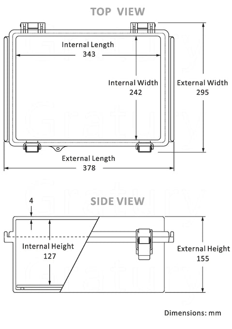 Technical diagram of Junction Box IP67 Waterproof Electrical Enclosure with Transparent Inner Door, showing dimensions in mm.