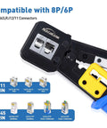 Pass Through RJ45 Crimp Tool Kit All In One Ethernet Crimper for Cat 6 Cat 5e Cat 5 with connectors and wire stripping feature