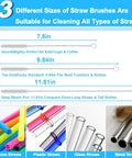 Diagram showing 3 straw cleaner sizes for the 5 In 1 Bottle Cleaning Brush Set With Replaceable Heads And Straw Cleaners