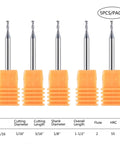 SpeTool 5-pack 1/16 carbide end mills, 2-flute flat-nose, upcut router bits, 1/8" shank, TiAlN coated