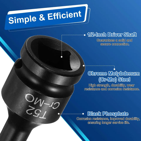 Torx Bit Socket T52 Six Point One Half Inch Drive For Impact Tools Chromoly Steel Heat Treated with details shown