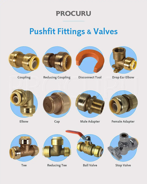 Eleven Pack Push Fit Plumbing Kit For Copper PEX CPVC Pipes No Tools Quick Connect Fittings 1/2 Inch Push To Connect Couplings