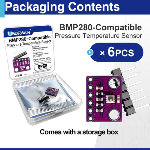 Six Pack Atmospheric Pressure Sensor Modules Three Point Three Volt I2C Or SPI Barometric Sensors Kit in packaging with components