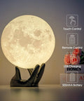 Lit 3D Moon Lamp 5.9 Inch With 16 Color Lights Remote And Touch Control on black hand stand, soft glow, USB charging