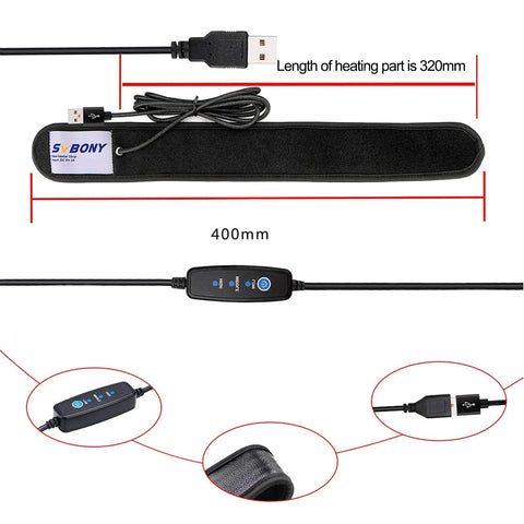 SV165 Mini Guide Scope 30mm F4 Finder Bundle includes SV172 Dew Heater Strip, 320mm lens warmer shown with USB control and length detail.