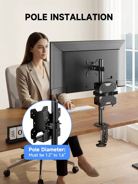 Boss Grade Adjustable Mini Pc Mount Bracket Vesa Under Desk And Monitor Arm Computer Holder installation on pole with dimensions.