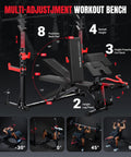 Multi-adjustment settings on Beefy 1980 Lb Weight Bench With Wide Grip Rack For Home Gym Bench Press Set Leg Extension Preacher Curl Flat Incline
