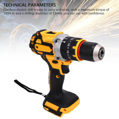Heavy Duty Brushless Cordless Drill Delivers Knockout 100Nm Torque And Rips Through Tough Surfaces At 2000 RPM With Plug And Play Speed Control And A Trusty 13 MM Chuck showcasing a compact design.