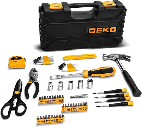 62 Piece Household Tool Kit With Plastic Toolbox And Storage Case Basic Home Tool Set With Hand Tools For Everyday Repairs