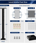 Flat Out Durable Aluminum Railing Post 35 X 2 X 2 Inch Middle Brace For Horizontal Deck Guard Rails detailed dimensions and component listing.