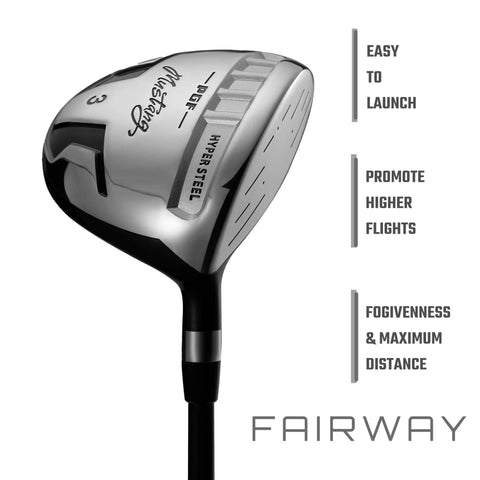 Mustang MK7 14 Piece Complete Golf Club Package Set For Righties Standard Length Regular Flex fairway wood shown with text.