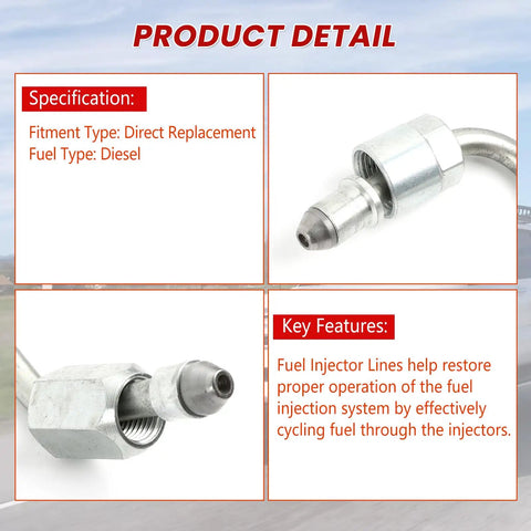 High Performance 6 Piece Fuel Injection Lines For Dodge Cummins Diesel Replace 4935976 4935982 4935981, steel diesel line fitting detail