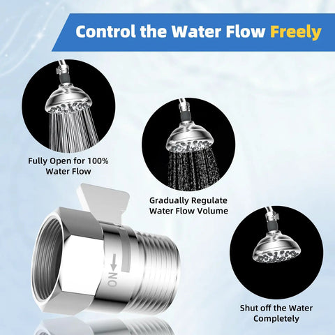 All Metal Shower Flow Control Valve With Brass Shut Off And Metal Lever, G One Half Inch Thread, Water Regulator For Handheld Shower Or Bidet Sprayer, Chrome Finish, Durable Brass Body, Easy Water Volume Control, chrome valve with lever