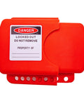 Adjustable Flanged Ball Valve Lockout For Two Inch To Four And One Half Inch Flanges Red Polypropylene Valve Lock For Gas Oil Or Water Lines