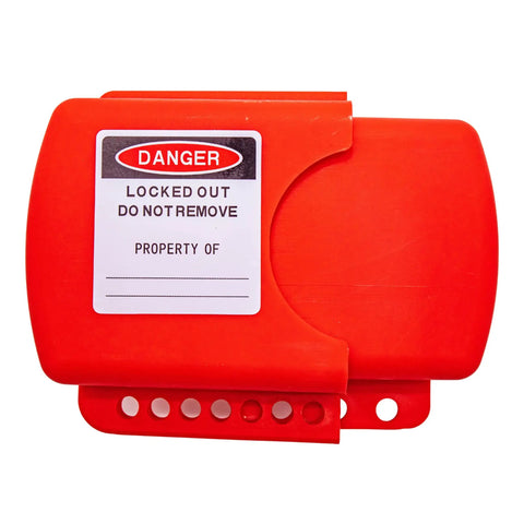 Adjustable Flanged Ball Valve Lockout For Two Inch To Four And One Half Inch Flanges Red Polypropylene Valve Lock For Gas Oil Or Water Lines
