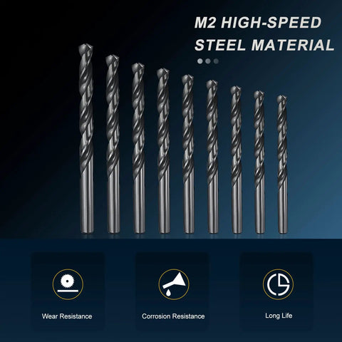 9 Pack High Speed Steel Drill Bit Set 1/16 To 3 Inch Sizes M2 Bits For Metal Wood Jobs Black Oxide Split Point Tough Stuff, 9 bits