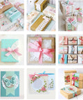 Nine DIY gift-wrapped boxes using All In One Border Punch Embossing Tool For Scrapbooking And Card Making, floral and ribbon designs