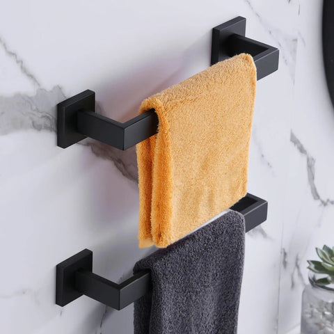 2 Pack 16 Inch Stainless Steel Towel Bars Matte Black Wall Mount Towel Rack Set For Bathroom And Kitchen Durable SUS304 Rust