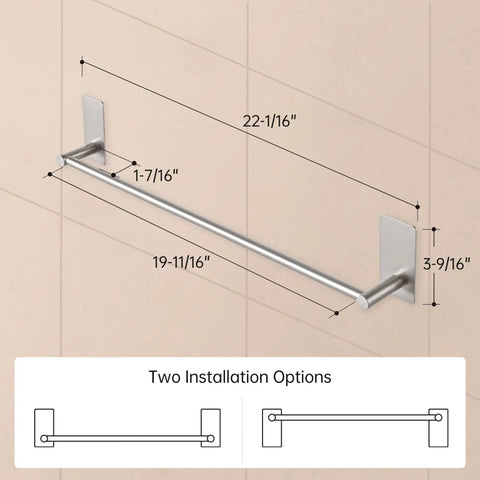 No Drill Adhesive Towel Bar 22 Inch Wall Mount For Bathroom Stick On Towel Rack Rustproof SUS304 Stainless Steel Brushed Finish