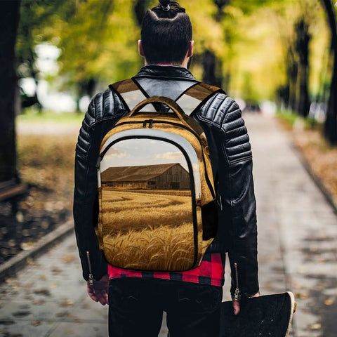 Vintage Barn Tractor Wheat Farm Print Unisex Daypack With Extra Large Capacity Durable Polyester Travel Backpack design