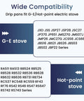 Compatibility chart for Chrome Stove Drip Pan Set With Burner Rings For GE And Hotpoint Stoves, listing compatible models.