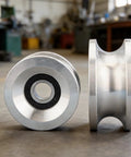 Heavy Duty U Channel Metal Pulley Wheel With Center Bearing 85 Mm Diameter For Lifting, Cable Guidance, And Line Routing, 20 Mm Center Bore Rigging Sheave, Easy Alignment And Safe Hoist Operation, silver U-channel wheel