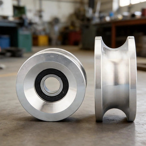 Heavy Duty U Channel Metal Pulley Wheel With Center Bearing 85 Mm Diameter For Lifting, Cable Guidance, And Line Routing, 20 Mm Center Bore Rigging Sheave, Easy Alignment And Safe Hoist Operation, silver U-channel wheel