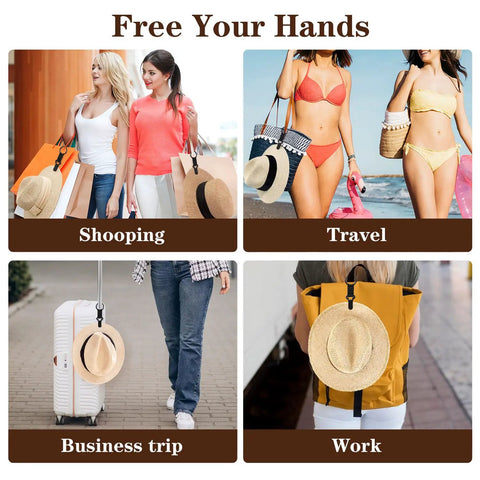 Hat Clip Travel Accessory 2 Pack For Luggage Bags Backpacks Hands Free Secure Hat Holder Keeps Hats Shaped On Vacation