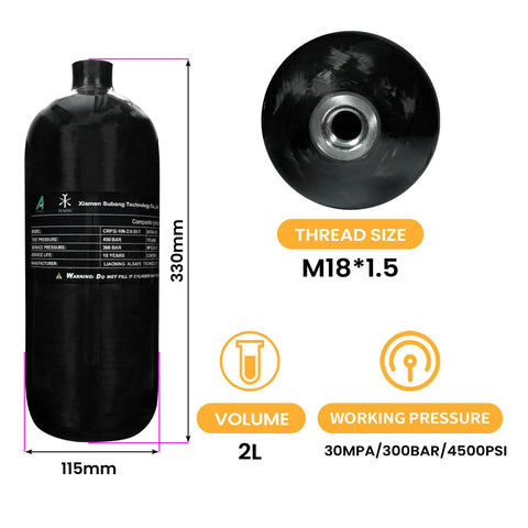 4500 Psi Carbon Fiber Air Tank 2L With Regulator Gauge For PCP Paintball Fill Station Scuba Tank dimensions and specifications