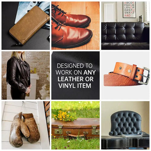 Top Shelf Black Leather Repair Tape That Seriously Saves Your Gear Easy Peel Stick Self Adhesive Vinyl Patch For Couches Sofas And Car Seats Zero Heat Or Messy Tools Required Guaranteed To Stick Like Crazy displayed on various leather and vinyl items.