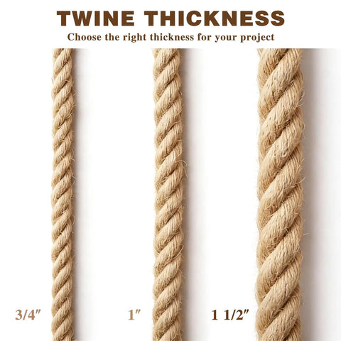 One And A Half Inch Thick Natural Jute Rope 50 Feet Long Built Tough Heavy Duty Twisted Manila Style Nautical Rope for comparison with 3/4 and 1 inch ropes