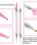 Rhinestone Picker Tool Kit with two bedazzling pens, close-up of wax tips picking up rhinestones for crafting projects.